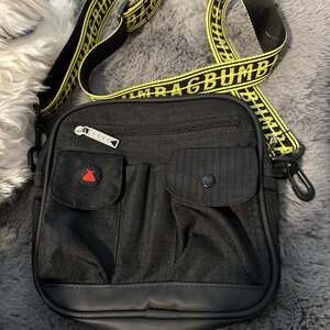 The Bumbag Co. Staple Compact XL Utility Shoulder Bag Black with Yellow Strap